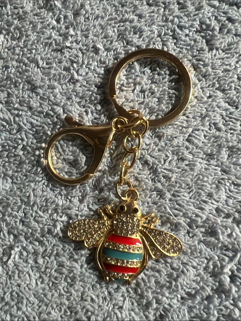 Gold Bee Keychain with Red and Teal Stripes - Home Accents